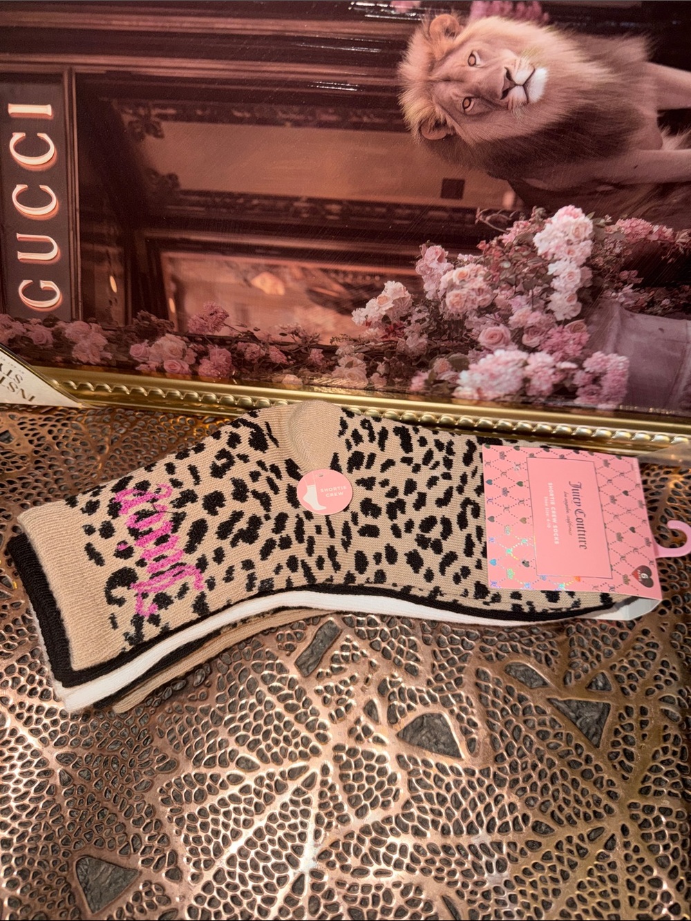 Juicy Couture 6 PKPLeopard WHITE &Various Design Crew Socks Women's Accessories